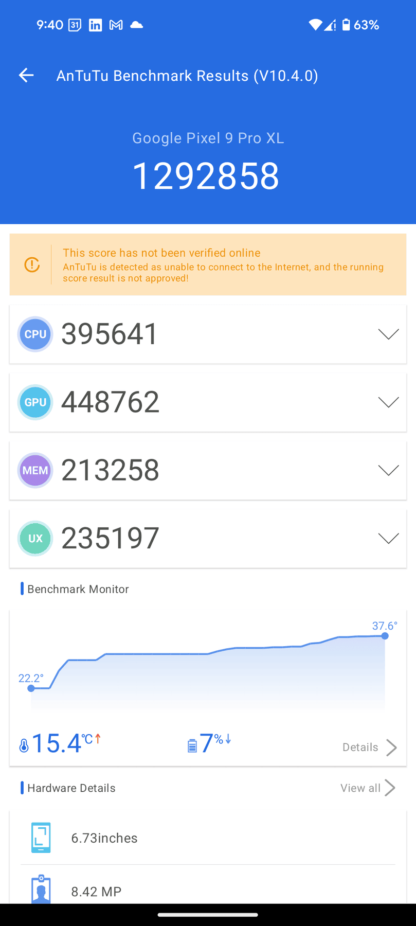 AnTuTu 10 Scores of Google Pixel 9 Pro XL NR Benchmark