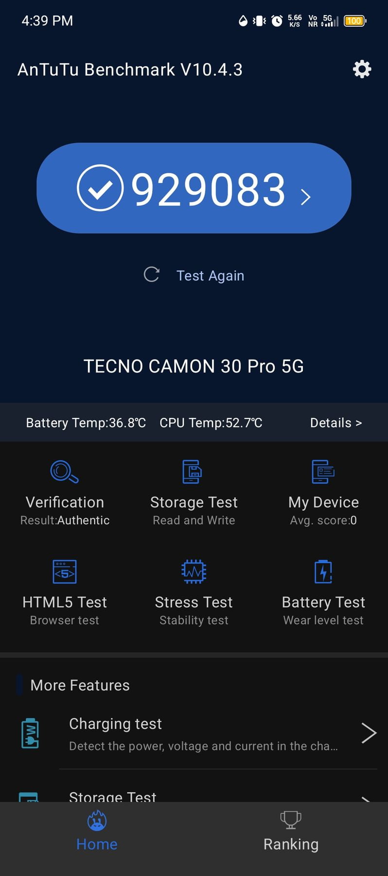 AnTuTu 10 Scores of Tecno Camon 30 Pro NR Benchmark