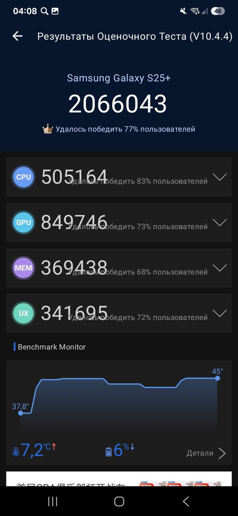AnTuTu 10 Scores of Samsung Galaxy S25 Plus NR Benchmark