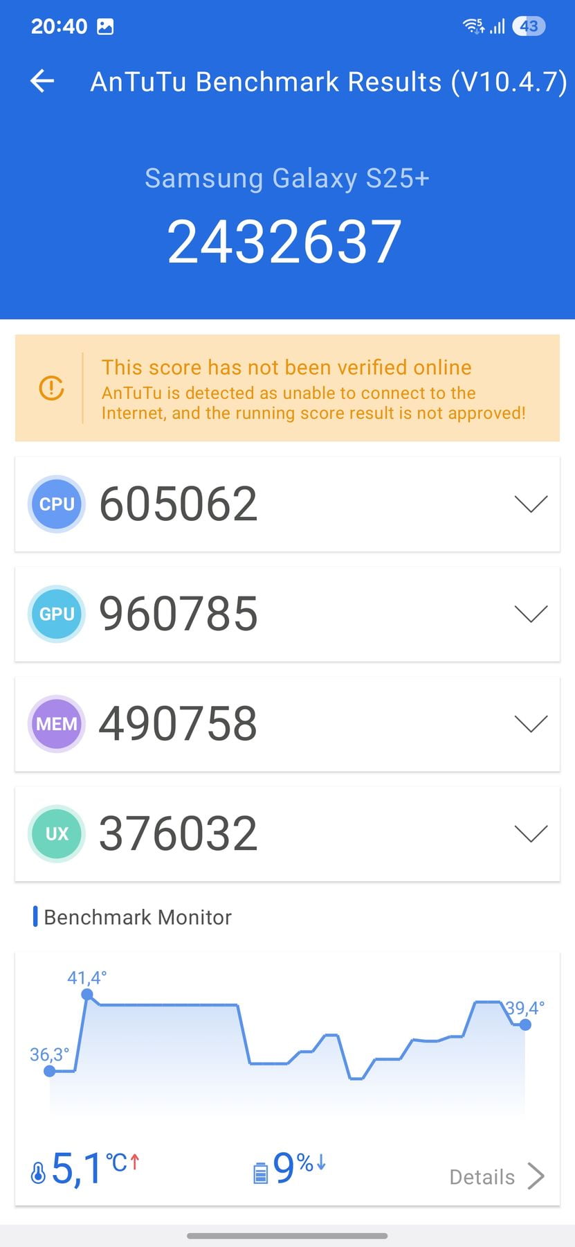 AnTuTu 10 Scores of Samsung Galaxy S25 Plus NR Benchmark