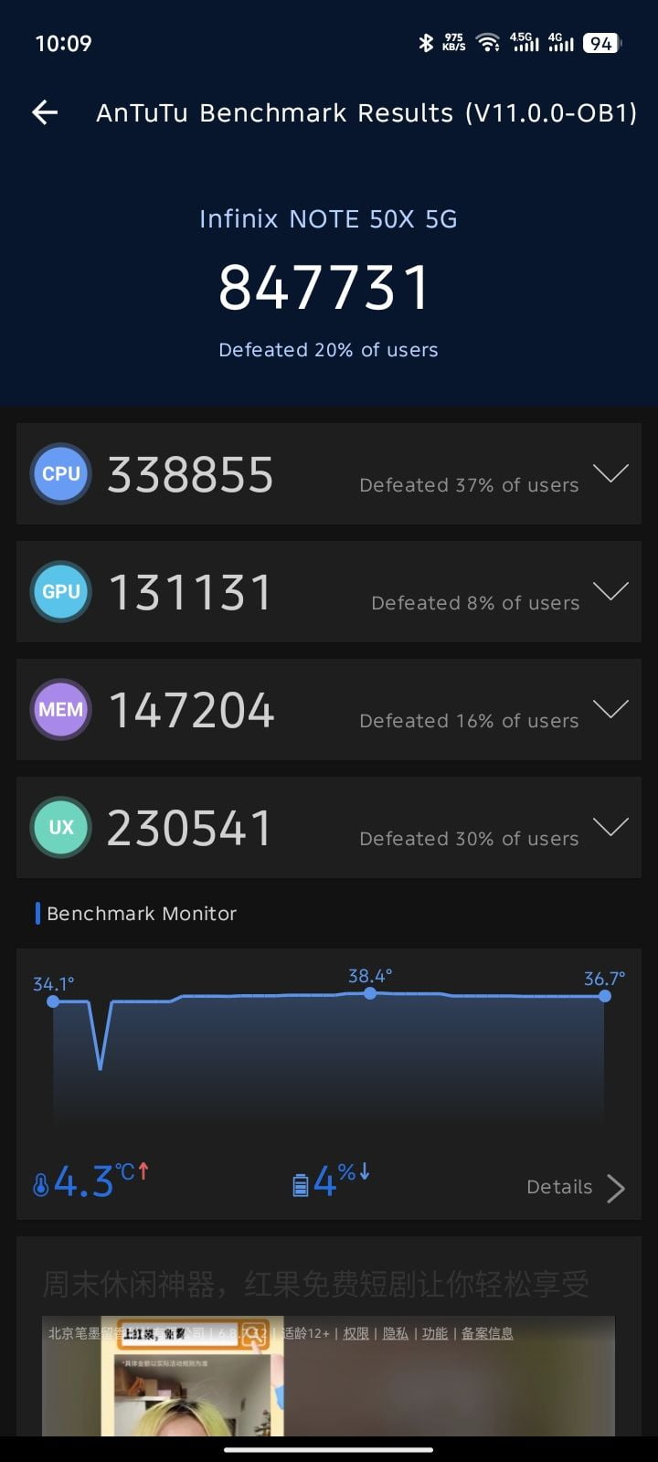 Infinix Note 50x 5G AnTuTu – 847,731
