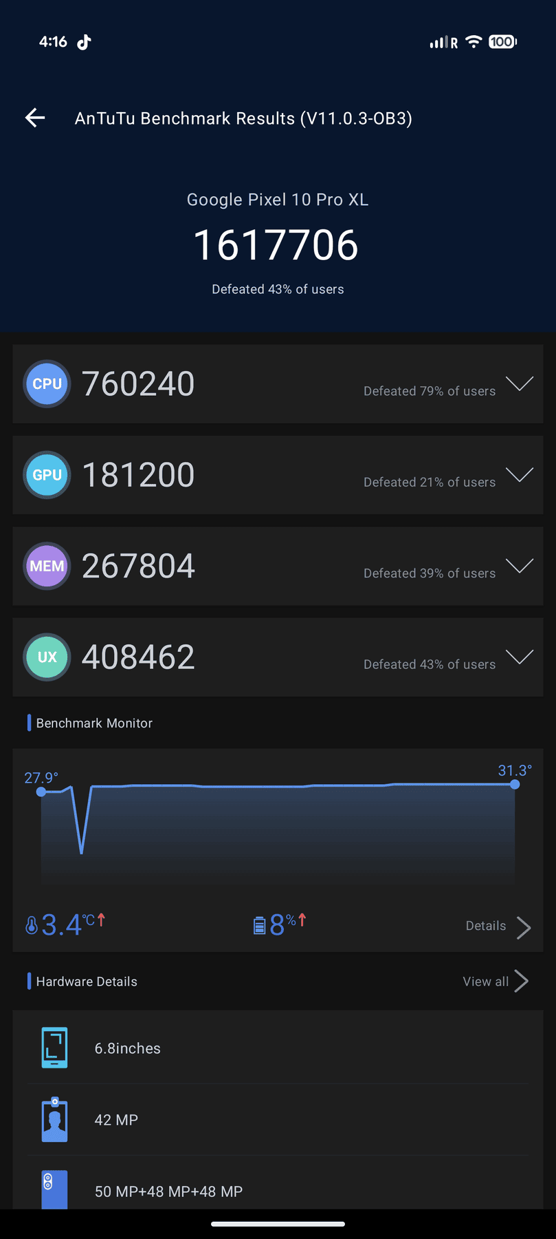 Google Pixel 10 Pro XL AnTuTu – 1,617,706