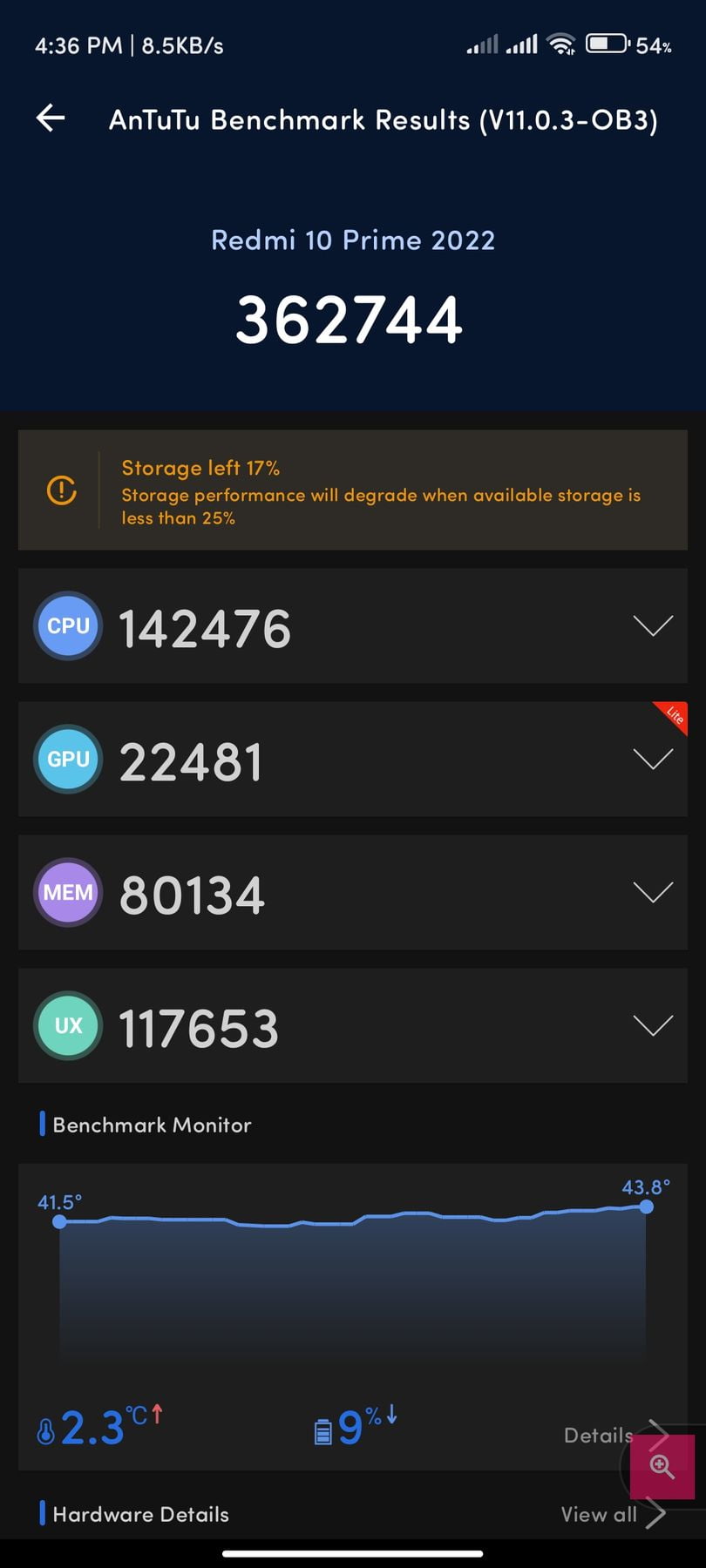 Xiaomi Redmi 10 2022 AnTuTu – 362,744