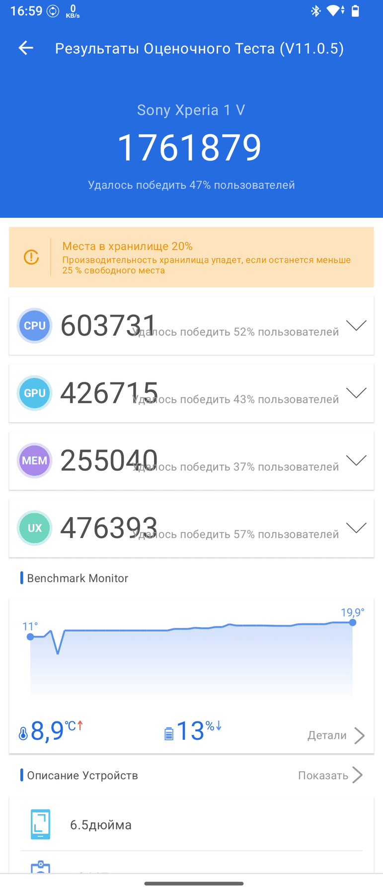 Sony Xperia 1 V AnTuTu – 1,761,879