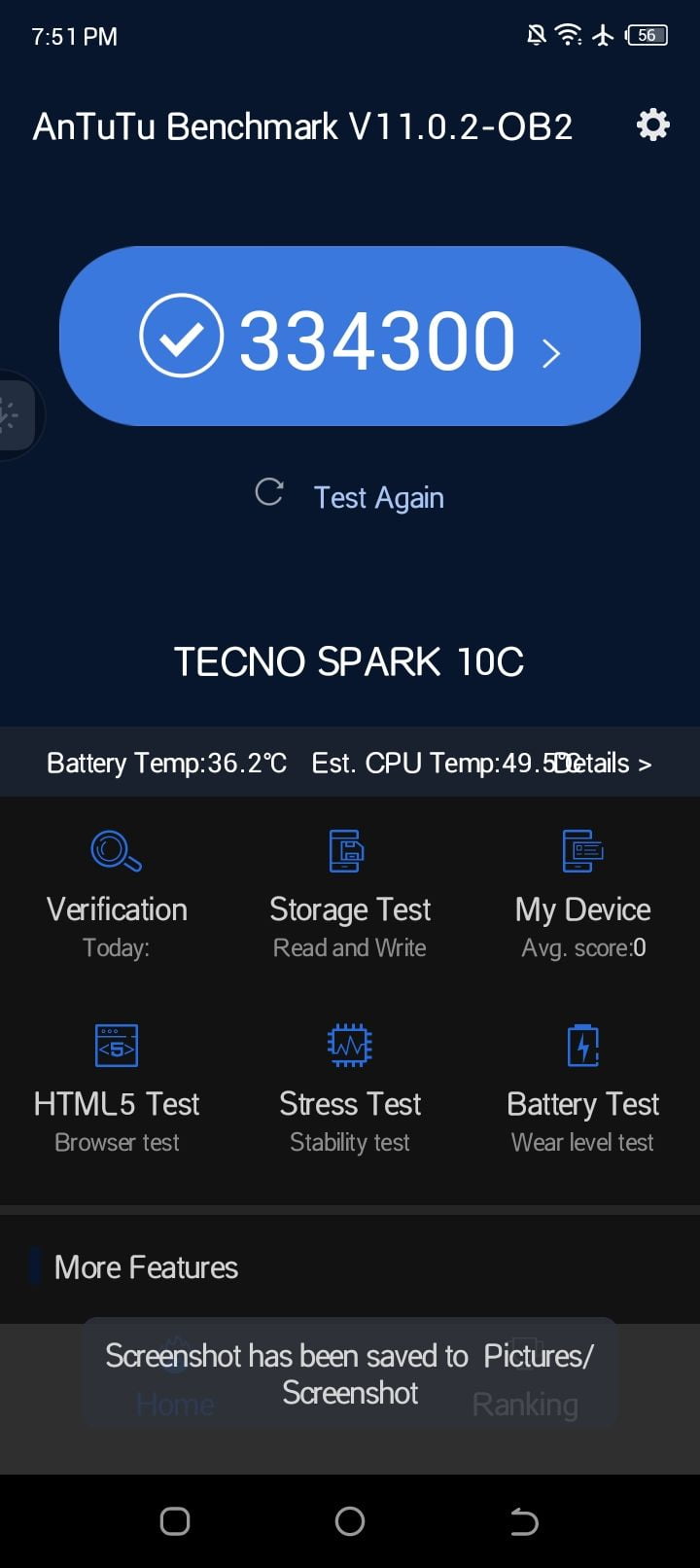 Tecno Spark 10C AnTuTu – 334,300
