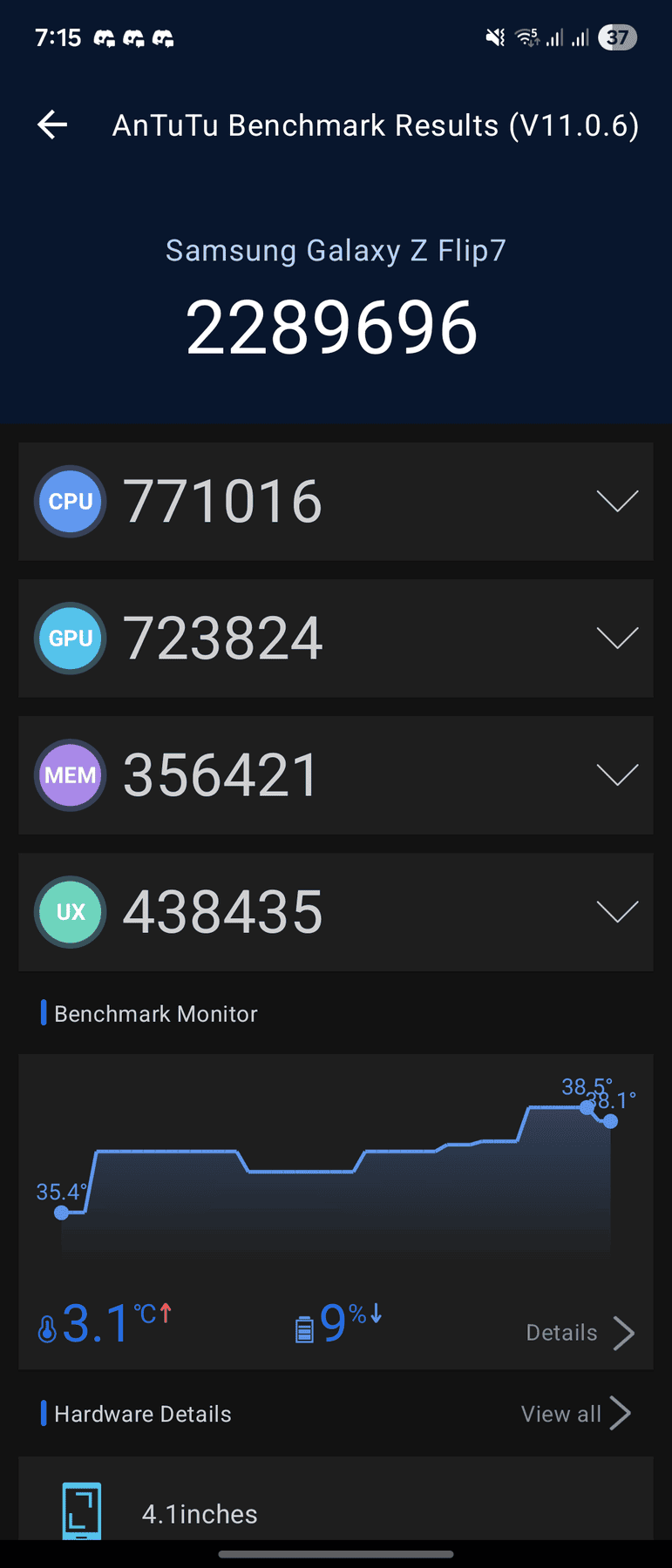 Samsung Galaxy Z Flip 7 AnTuTu – 2,289,696