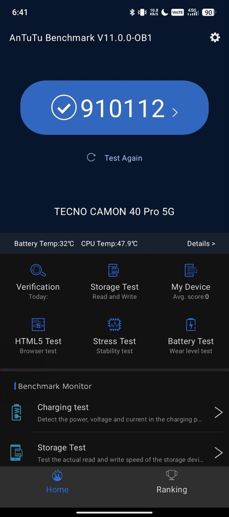 Tecno Camon 40 Pro 5G AnTuTu – 910,112