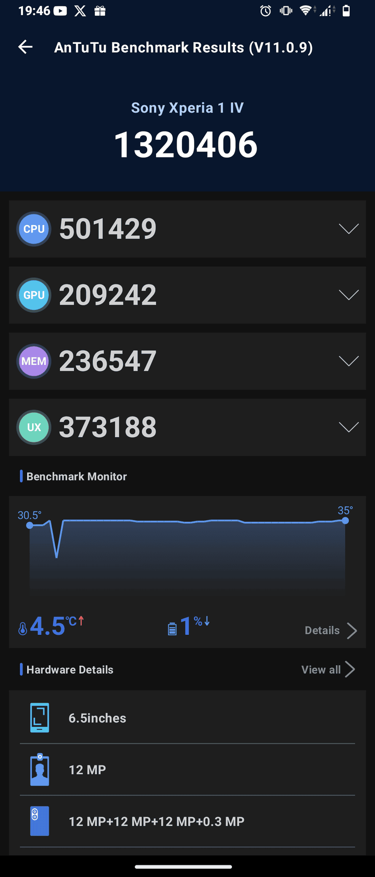 Sony Xperia 1 IV AnTuTu – 1,320,406