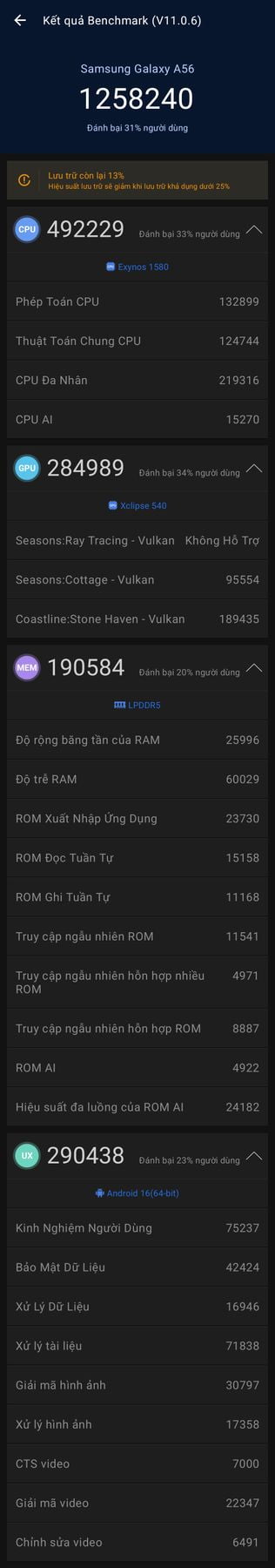Samsung Galaxy A56 5G AnTuTu – 1,258,240