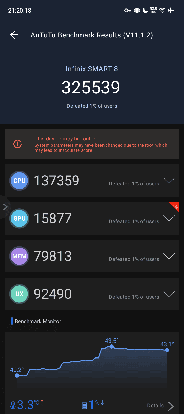 Infinix Smart 8 AnTuTu – 325,539