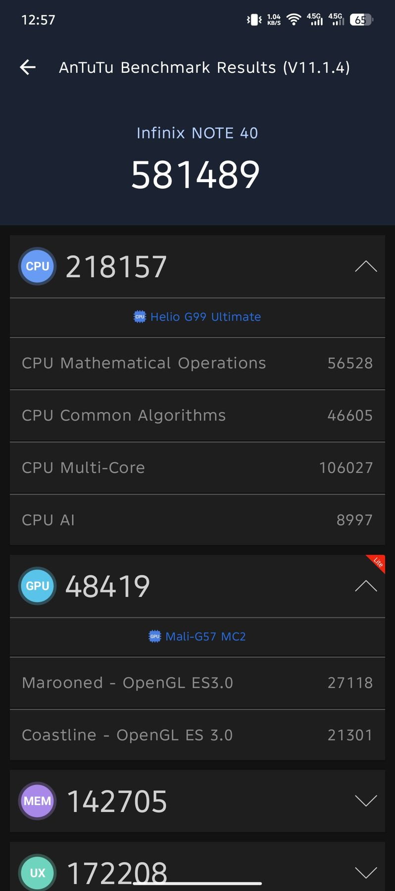 Infinix Note 40 AnTuTu – 581,489