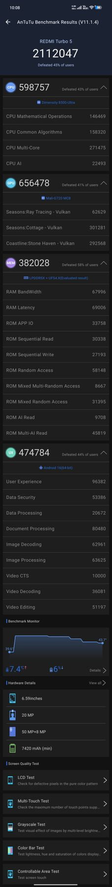 Xiaomi Redmi Turbo 5 AnTuTu – 2,112,047