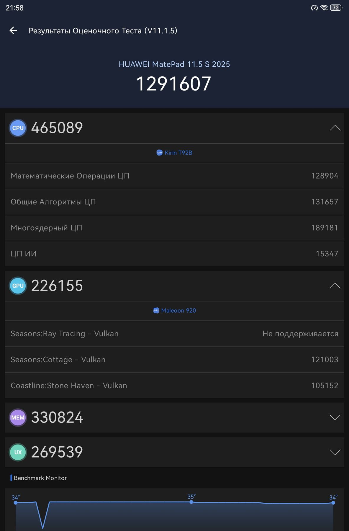 Huawei MatePad 11.5 S (2025) AnTuTu – 1,291,607